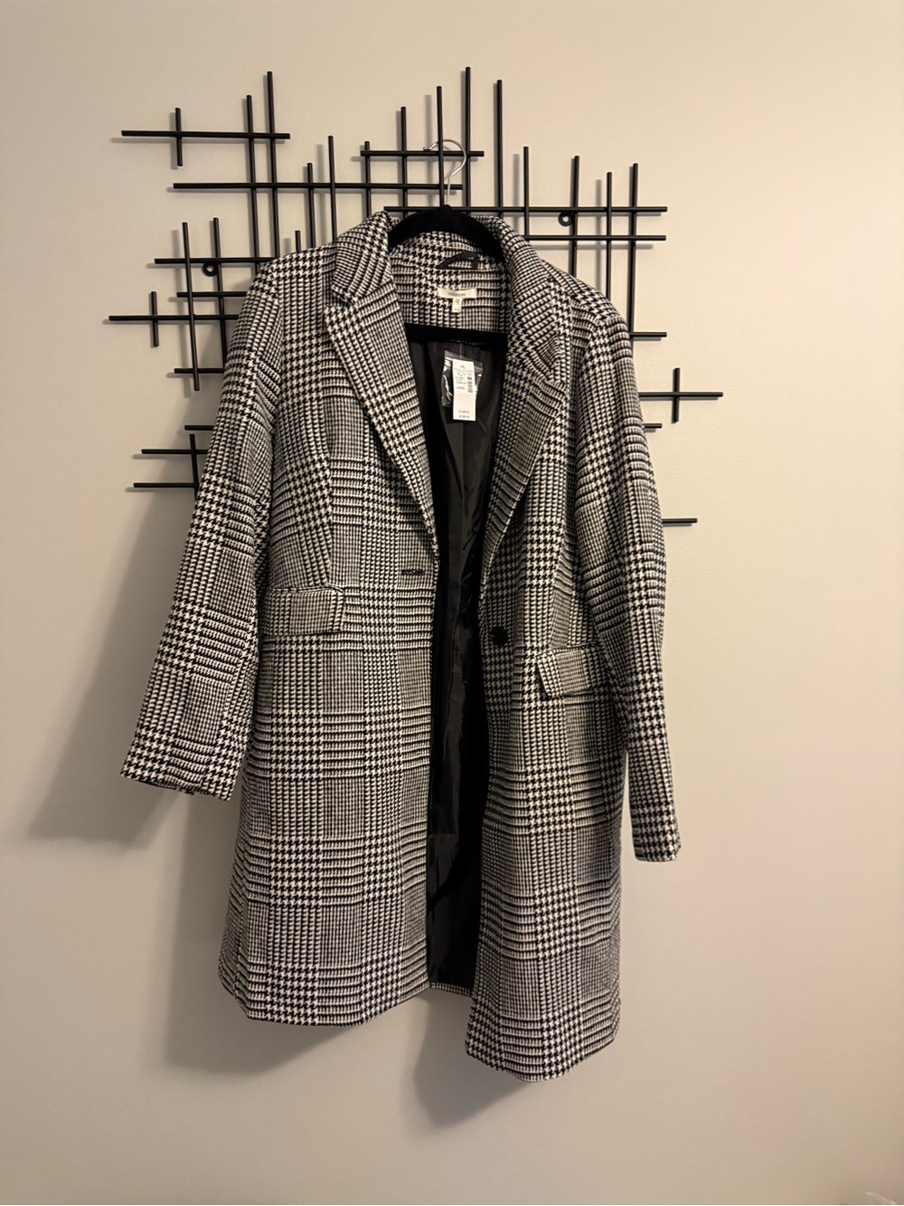 Black & White Plaid Long Coat